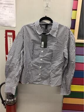 Future collective women’s button down blouse medium navy stripe new target